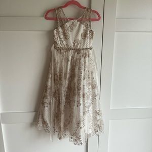 Floor length ivory dress with rhinestone belt could fit 5t
